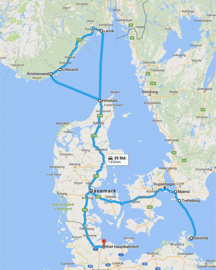 unsere Route Skandinavische Fähren- und Brückentour